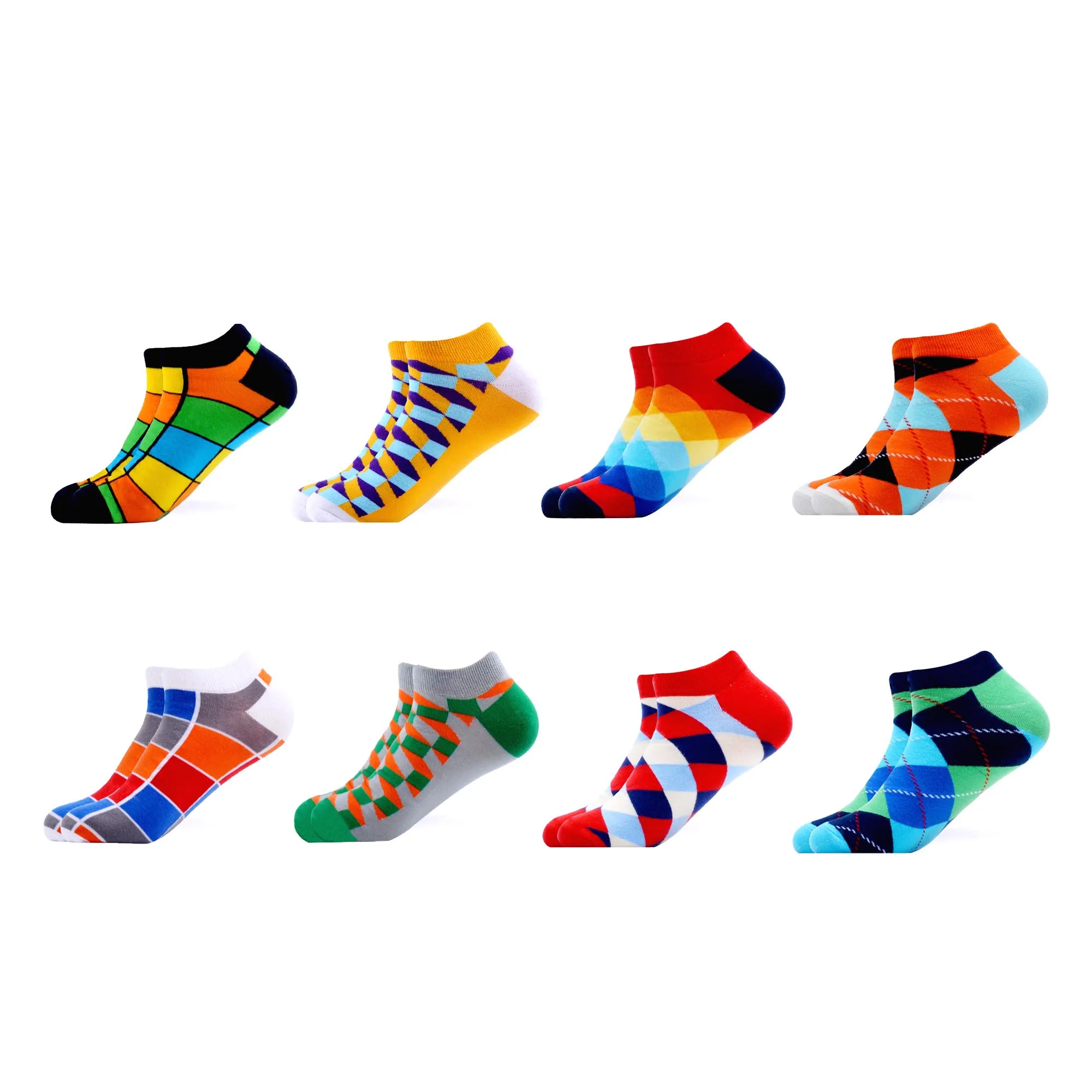 B05819 SANZETTI, 8 пар/лот, Повседневная Новинка, мужские цветные летние короткие носки из чесаного хлопка, носки в стиле хип-хоп, клетчатые полосатые носки, носки-башмачки - Цвет: B05819
