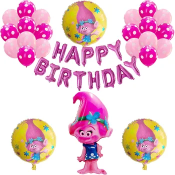 

25pcs Trolls Balloon Cartoon Girl Baby Happy Brithday Helium Foil Air Balloon Party Supplies Decoration Birthday Children's Gift
