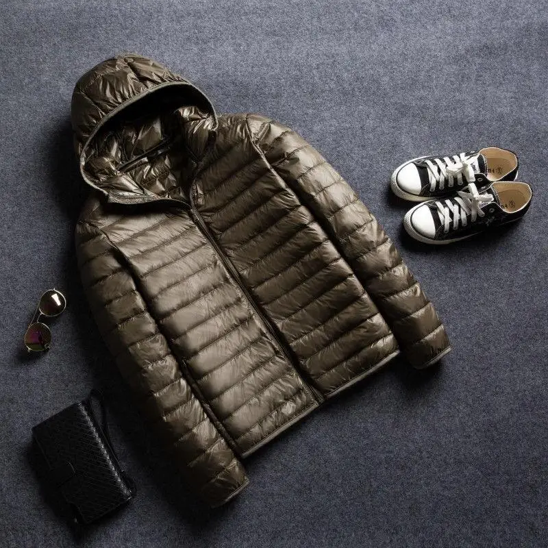 Army green Зимняя мужская куртка, качественное теплое плотное пальто, Зимняя Красная черная парка, Мужская теплая верхняя одежда, модная белая мужская куртка-пуховик на утином пуху - Цвет: Army green