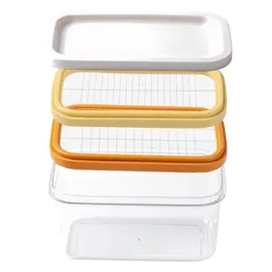 Donfafecuer Butter Slicer Cutter Stainless Steel,Butter Pan Container with  Lid Plastic Butter Container with Knife, Small Butter Container (Wheat Base