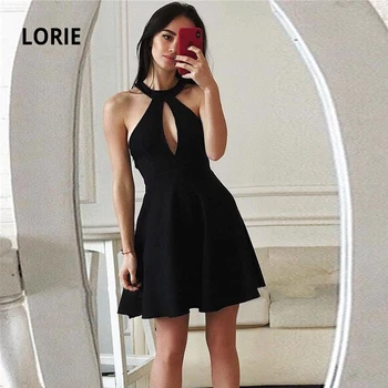 

LORIE Mini Black Prom Dresses Short 2019 Sleeveless Backless A-line Evening Party Gowns Simple Cheap