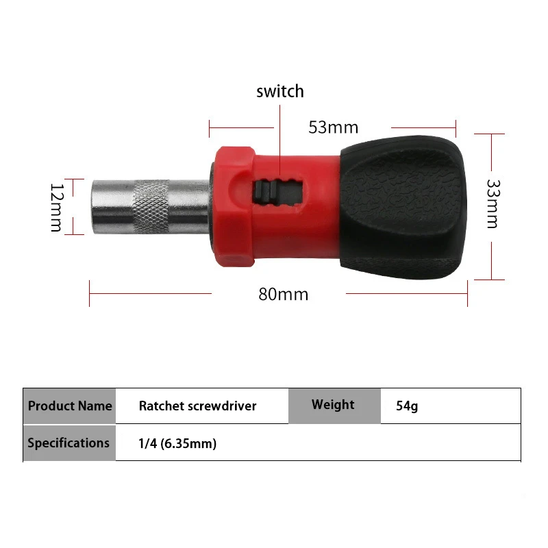 Realmote 1/4 Mini Household Hexagonal Carbon Steel Ratchet Screwdriver Socket Screw Driver With Handle