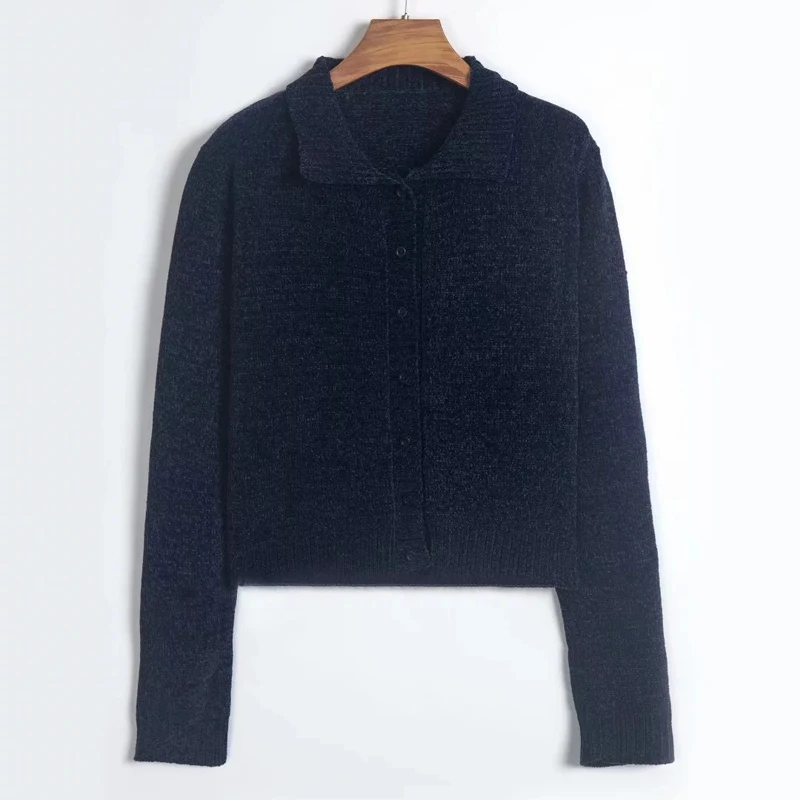 Autumn Winter Knitted Cropped Cardigan Jacket Coat Women Solid Chenille Sweater Streetwear Harajuku Girls Solid Cardigans