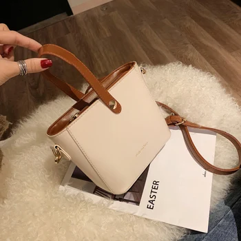 

Korean Fashion Bucket Style Square Women Shoulder Bags Leather Hit Color Adjustable Crossbody Bag Messengers B482