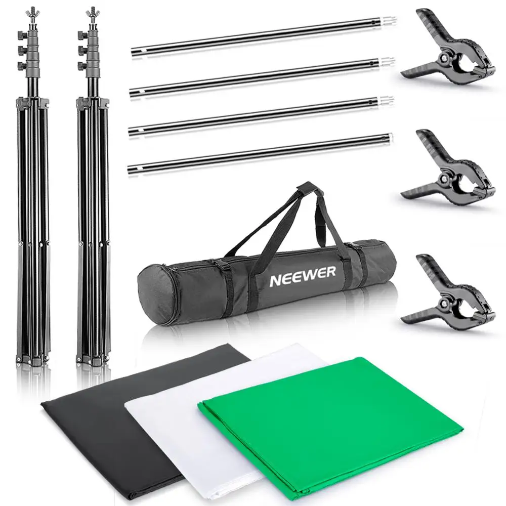 

Neewer 8.5ft X 10ft Background Stand Support System with 6ft X 9ft/1.8M X 2.8M Backdrop(White,Black,Green)for Portrait and etc