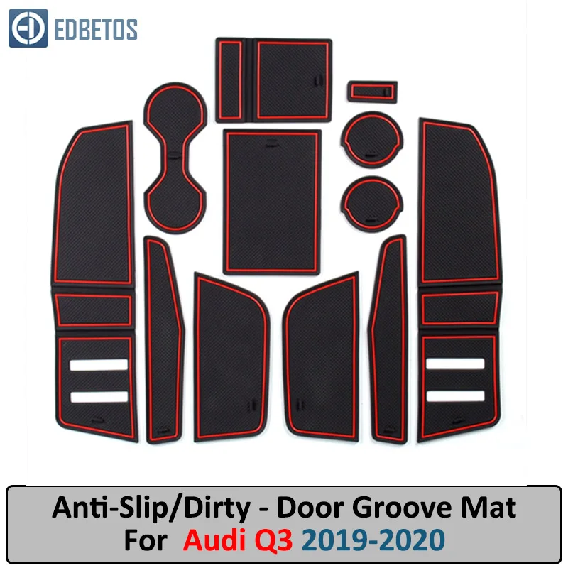 

For AUDI Q3 2019 Door Groove Mat For S Line Logo Anti-Slip Mat Gate Slot Coaster Anti-Dirty Mat