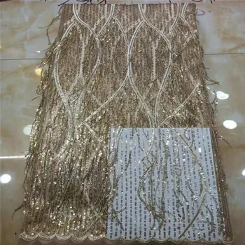 

Best Quality gold African Net Lace Fabric High Quality sequins Embroidery 2020 Nigerian French Tulle Mesh Lace For Wedding Party