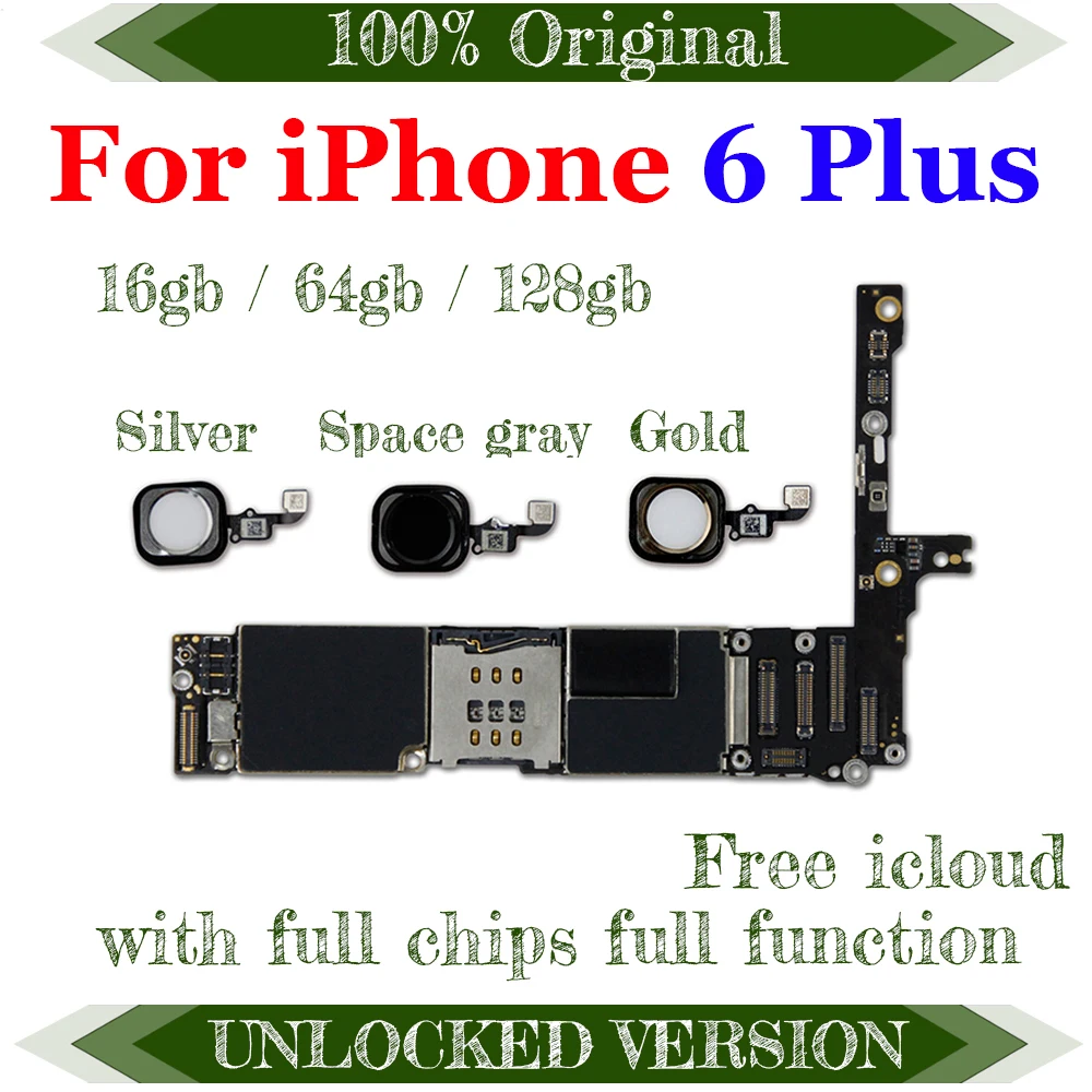 

100% Original 16gb / 64gb / 128gb Motherboard for iphone 6 Plus Unlocked Logic Boards for iphone 6P Without / with Fingerprint