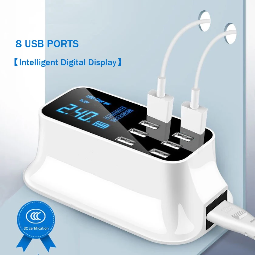 8 портов цифровой ЖК-дисплей USB зарядное устройство для Android iPhone адаптер 2.4A быстрое зарядное устройство для xiaomi huawei samsung