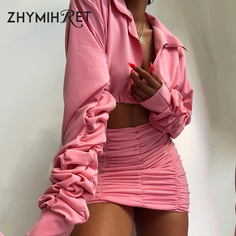 Пикантный комплект ZHYMIHRET из блузки с отложным воротником и юбки двух предметов