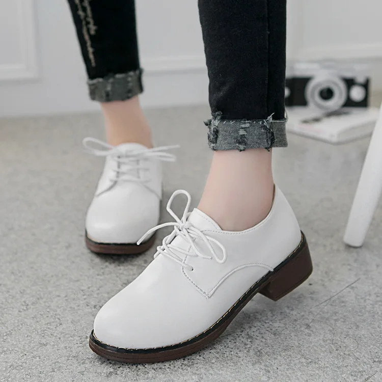 

2016 Autumn New Style England Retro round-Toe Small Leather Shoes Student Flat Semi-high Heeled Lace-up College Style WOMEN'S Sh