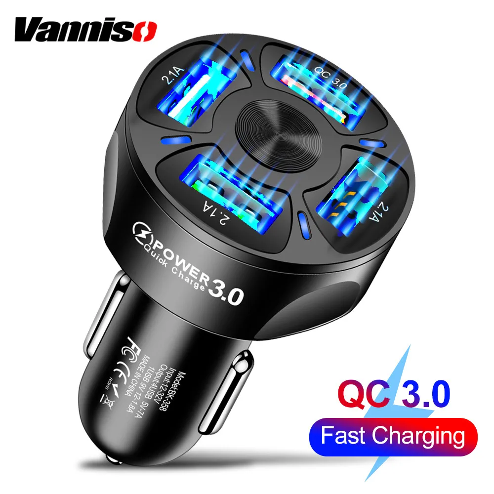 Vanniso Quick Charge 3 0 4 порта автомобильное USB зарядное устройство QC для iphone Samsung Xiaomi Redmi