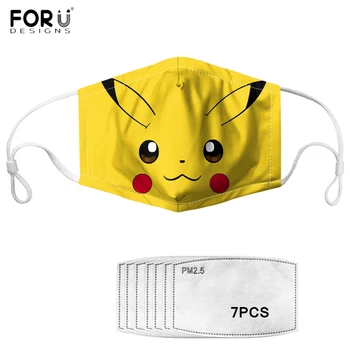 

FORUDESIGNS Mascaras with Filters Hot Game Pikachu Print Kids Face Masks Kawaii Travel Dustproof Mouth Mask for Child Girls Boys
