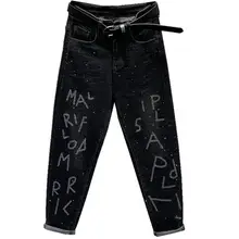 Осенне-зимние модные джинсы с высокой талией, женские повседневные Прямые ковбойские шаровары, большие размеры 26-31