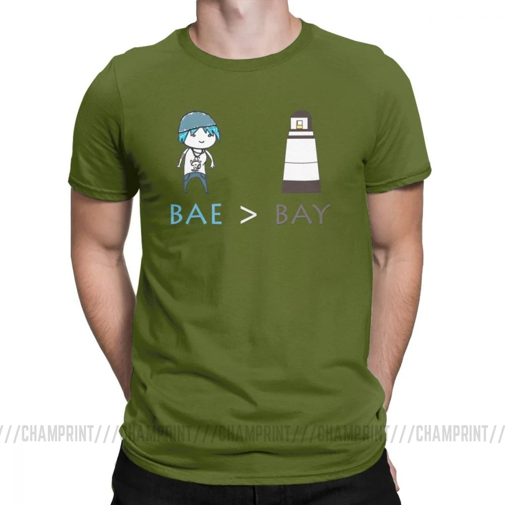 Мужские футболки Life Is Strange Bae Over Bay, одежда из чистого хлопка, крутые футболки с коротким рукавом и круглым воротником, футболки 6XL - Цвет: Армейский зеленый