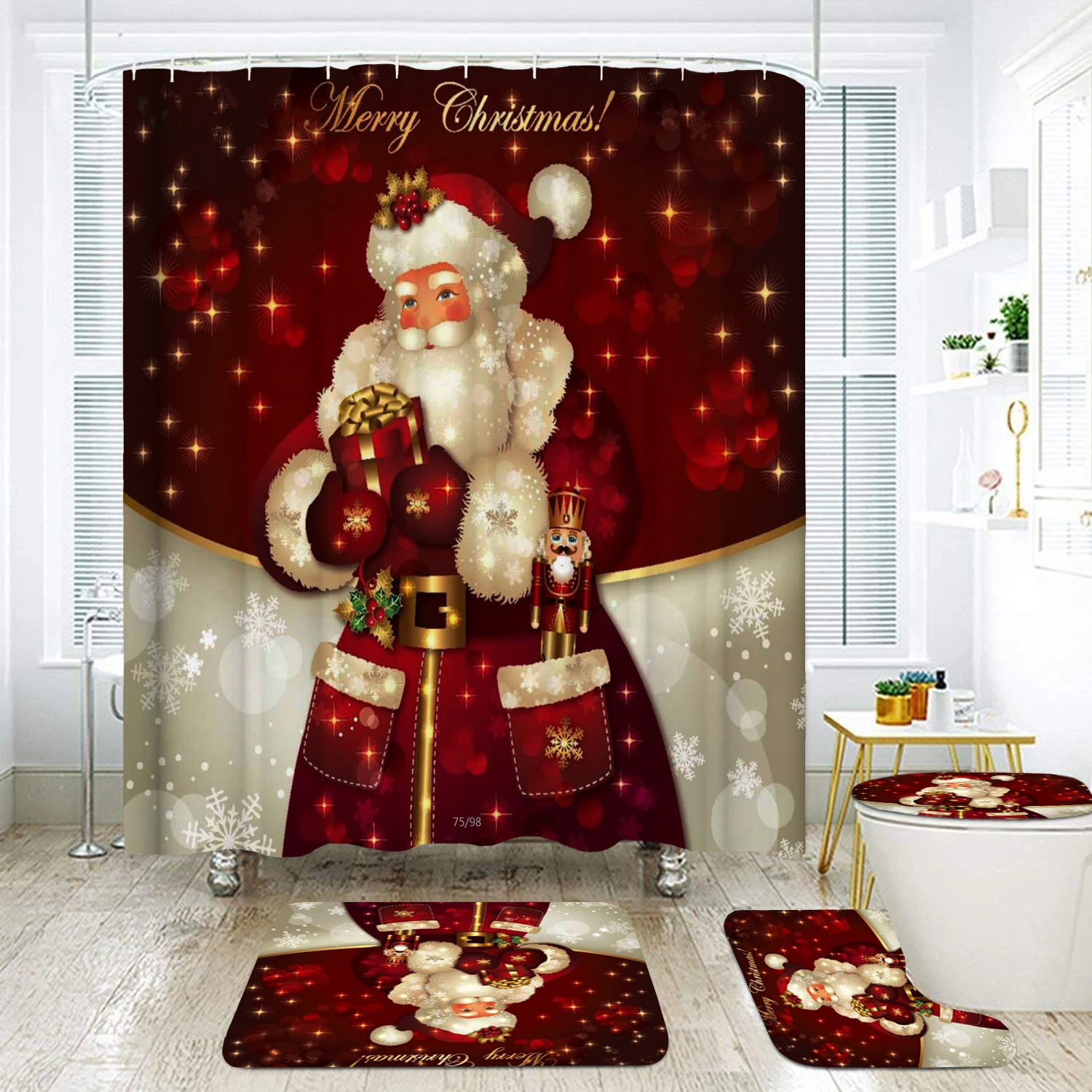 Рождественский Снеговик Дед Мороз Санта Лось 3D узор водонепроницаемый Душ занавеска Туалет крышка Коврик Нескользящие Коврики набор украшения ванной комнаты - Цвет: A 4PCS