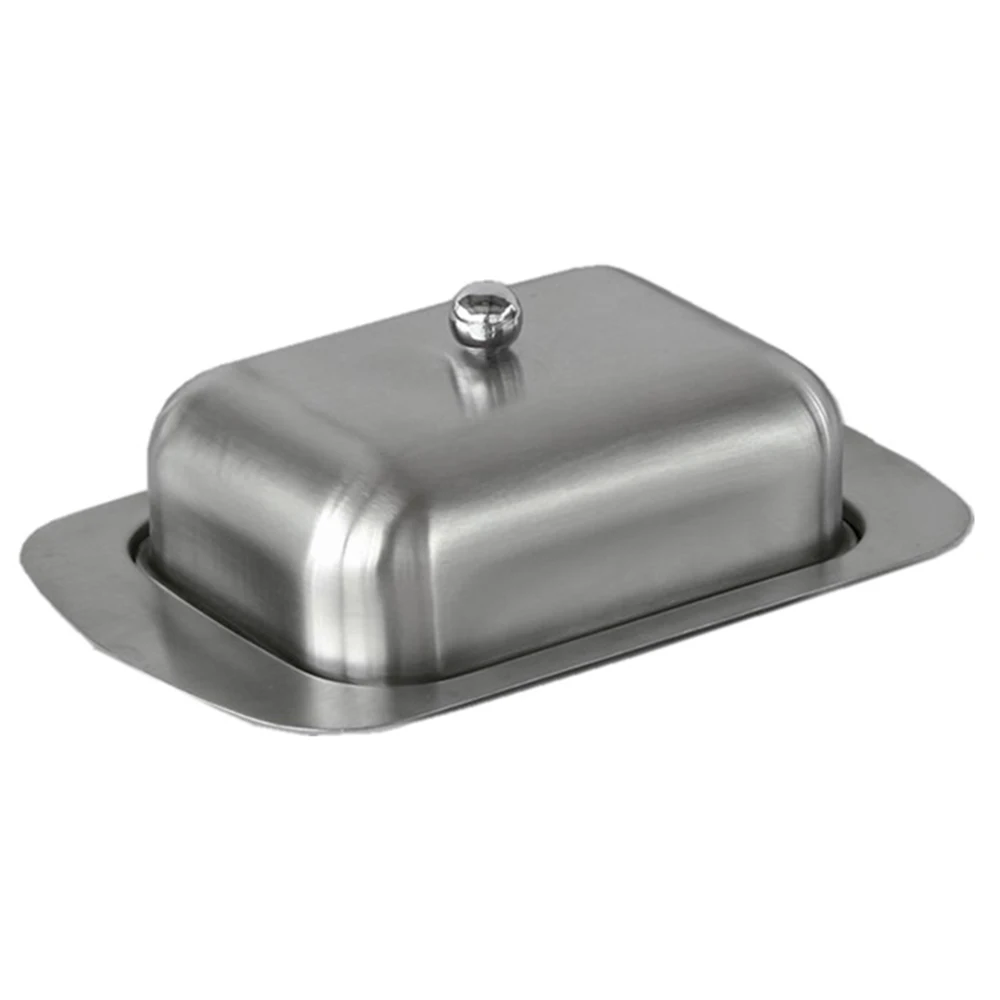 

Stainless Steel Butter Dish Box Container Elegant Cheese Server Storage Keeper Tray With Easy To Hold Lid