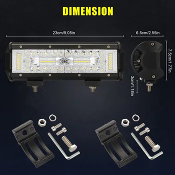 

Tri-Row LED Light Bar Work Light Bar Flood LED Lamp Off-Road Waterproof