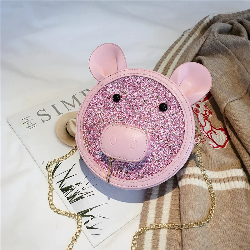 

2019 Fashion New Style Korean-style Joint pu xiao zhu Bag Cartoon Women's Chain Shoulder Oblique Bag Small round Bag WOMEN'S Bag