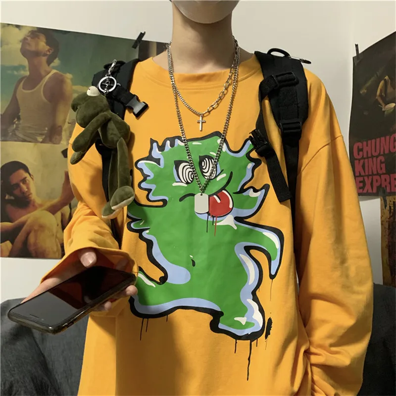 Lychee Harajuku, Милая женская футболка с мультяшным принтом, свободная футболка с круглым вырезом, женские пуловеры, топы, хлопковые повседневные весенние женские футболки, футболки