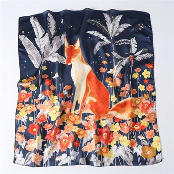 

2020 Lovely Animal Scarf Silk Women Neck Hair Band Floral Fox Print Foulard Scarves Square Shawls Head Wraps
