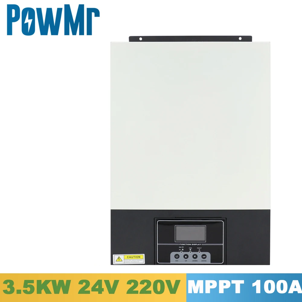 Tela de Entrada Construir em 100a Powmr Inversor Híbrido Solar Onda Senoidal Pura 24v 220vac Mppt Carregador pv 500v Pode Ser Movido 3500w