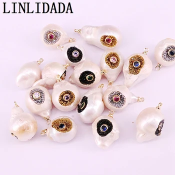 

8Pcs Fashion Nature Freshwater Pearl Micro Paved CZ pendant charm, For Jewelry Making