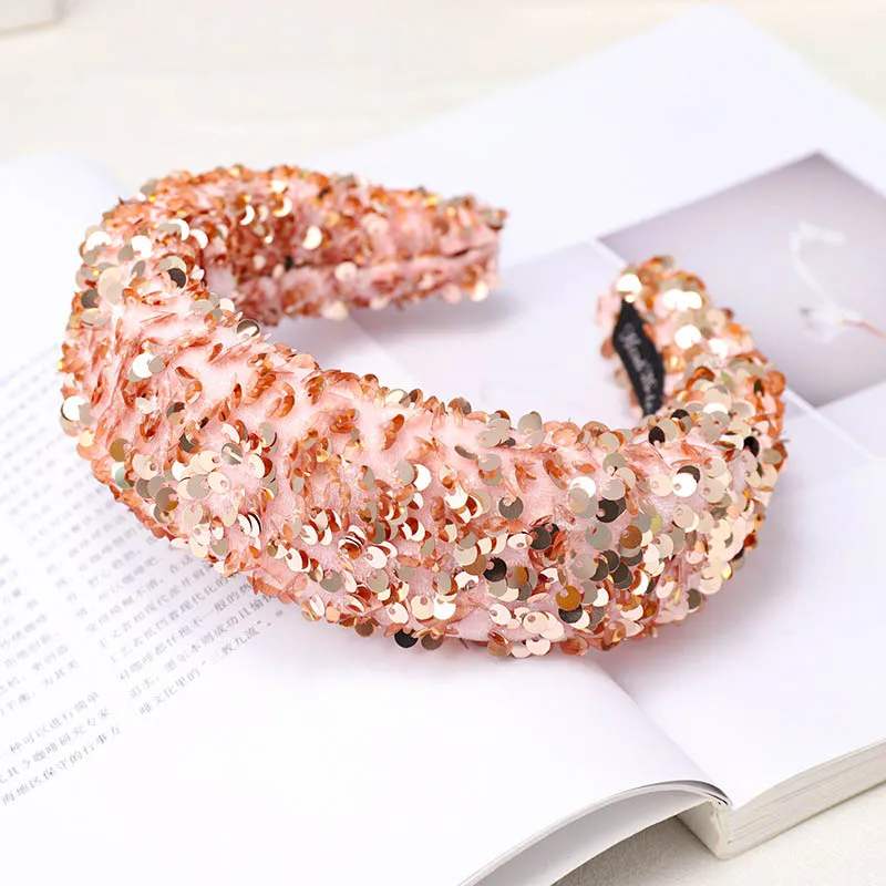 Vintage Fish scale Bright Sequins Hair Bands For Women Headband Hoop For Hair Accessories Girls bandeau cheveux haarband - Цвет: C587 pink