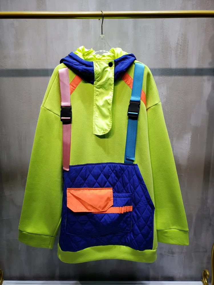 Fluorescent Green Hoodie Personality Strap Fake