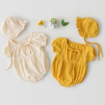

Newborn Baby Cotton Rompers for Infant Baby Gilrs Short Sleeve Baby Bodysuits Toddler Gilrs Romper with Hat