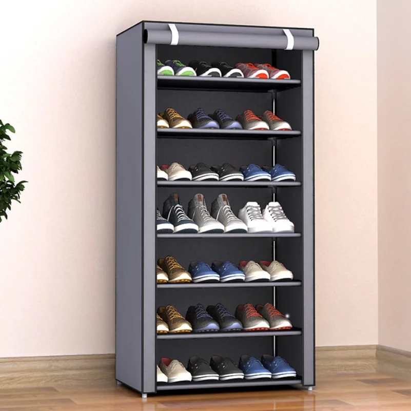 Zapatero de 10 niveles con cubierta a prueba de polvo Organizador de almacenamiento de estantes de zapatos gris Hogar y decoración Almacenaje y organización Almacenamiento de calzado 