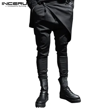 

Fashion Punk Style Men Pants Button Streetwear 2020 Joggers Solid Irregular Trousers Men Korean Casual Harem Pants S-5XL INCERUN