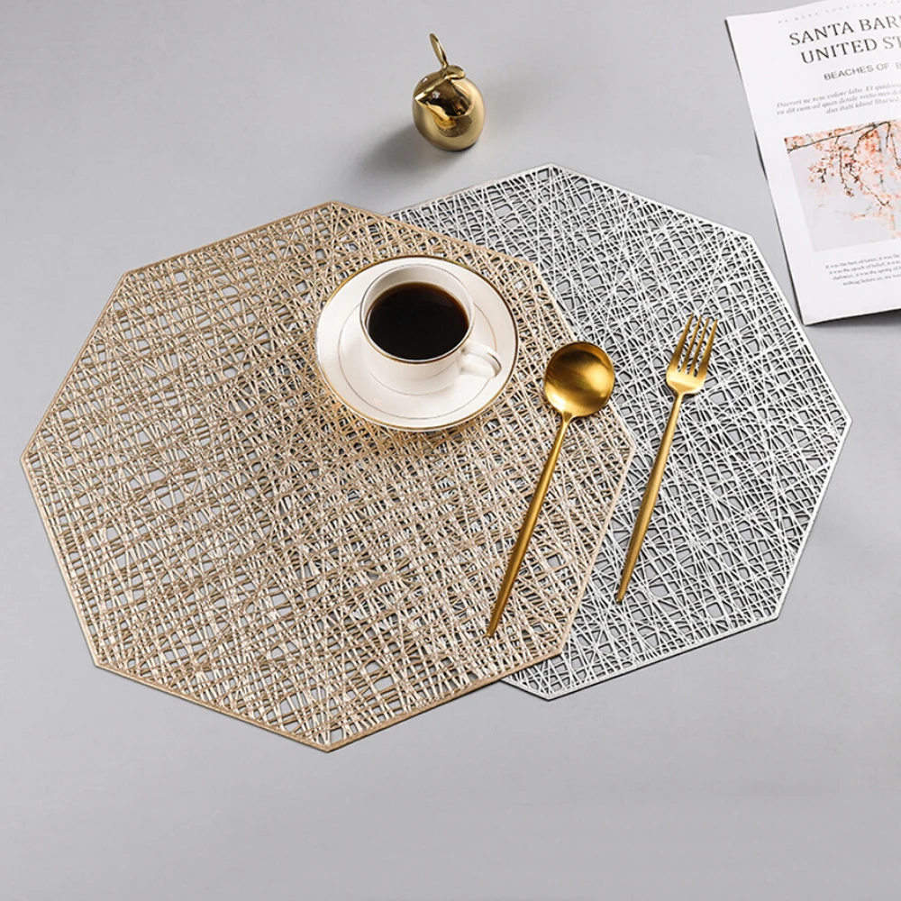 1PCS PVC Placemats Octagonal Hollow Waterproof Non Slip Table Mats Heat-insulated Pad Coaster Home Decoration Dinner Placemat