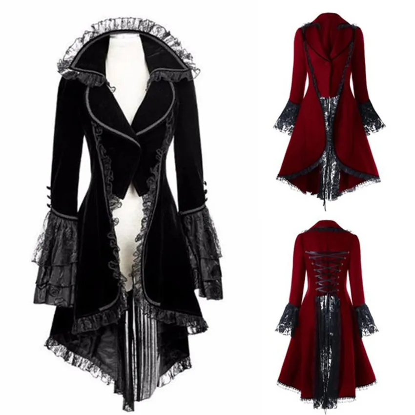 

Renaissance Victorian Woman Gothic Jacket Medieval Steampunk Coat Lace Up Bandage Tuxedo Halloween Party Cosplay Costumes