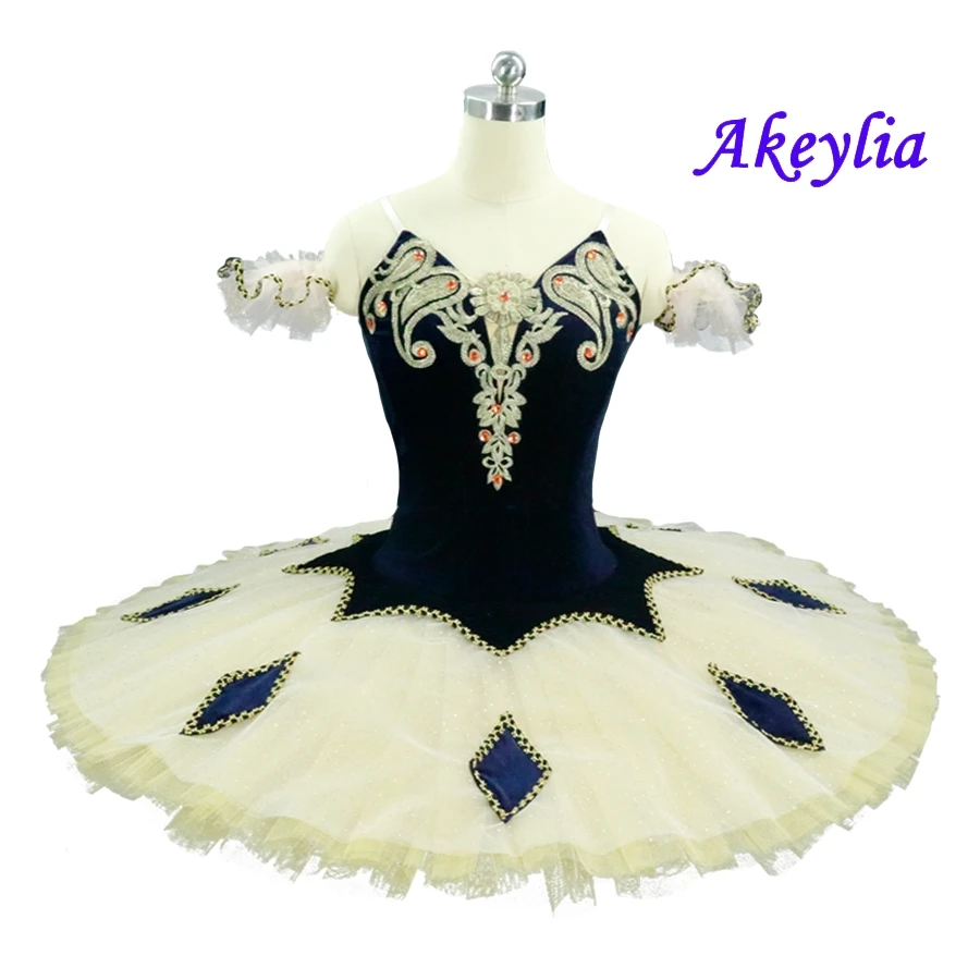 Adult Professional Classical Ballet Pancake Tutu Navy blue beige Ballet Tutus Harlequin Columbine pancake Costumes for baby - Цвет: Navy blue beige