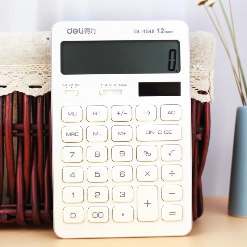 

Deli 1548A Calculator Cute for Student Financial Accounting Only Calculator Simple Dual Power Solar