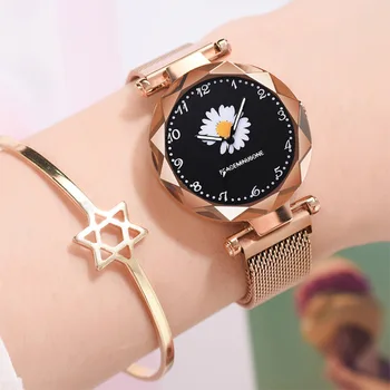 

Luxury Magnetic Starry Sky Women Watches Fashion Daisy Flowers Ladies Watch Stainless Steel Quartz Wristwatches Relogio Feminino