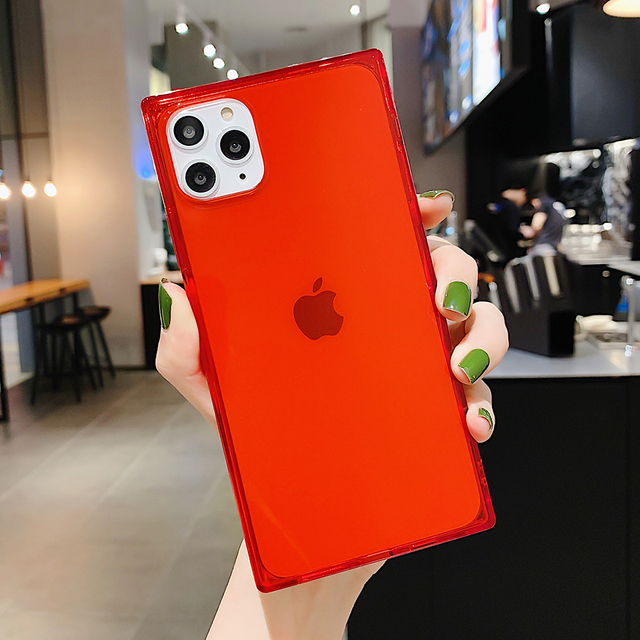 Case For iphone 11 12 Mini Pro Max X XR XS Max 6 7 8 Plus SE 2020 Square Fluorescent Color Transparent Soft Silicone Cover