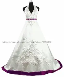 Роскошные белые и фиолетовые Холтер с открытой спиной с блестками вышитые свадебные платья с бисером корт Поезд Vestido de свадебное платье