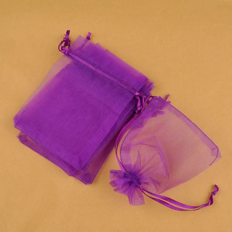 1000 шт 5x7 7x9 9x12 10x15 см сумки из органзы Ювелирные упаковочные сумки для свадебной вечеринки украшения Drawable Сумки Подарочные Пакеты - Цвет: Purple