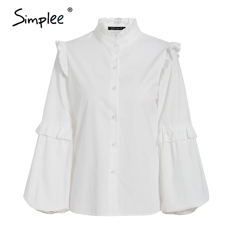  Simplee Elegant white women blouse shirt Sexy solid female top shirt Butterfl sleeve casual work we