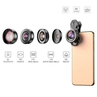 APEXEL 5in1 Mobile Phone Lens Case Kit Photography HD Fisheye Super Wide Angle 4K Macro Telescope Lens Set for Samsung iPhone 2