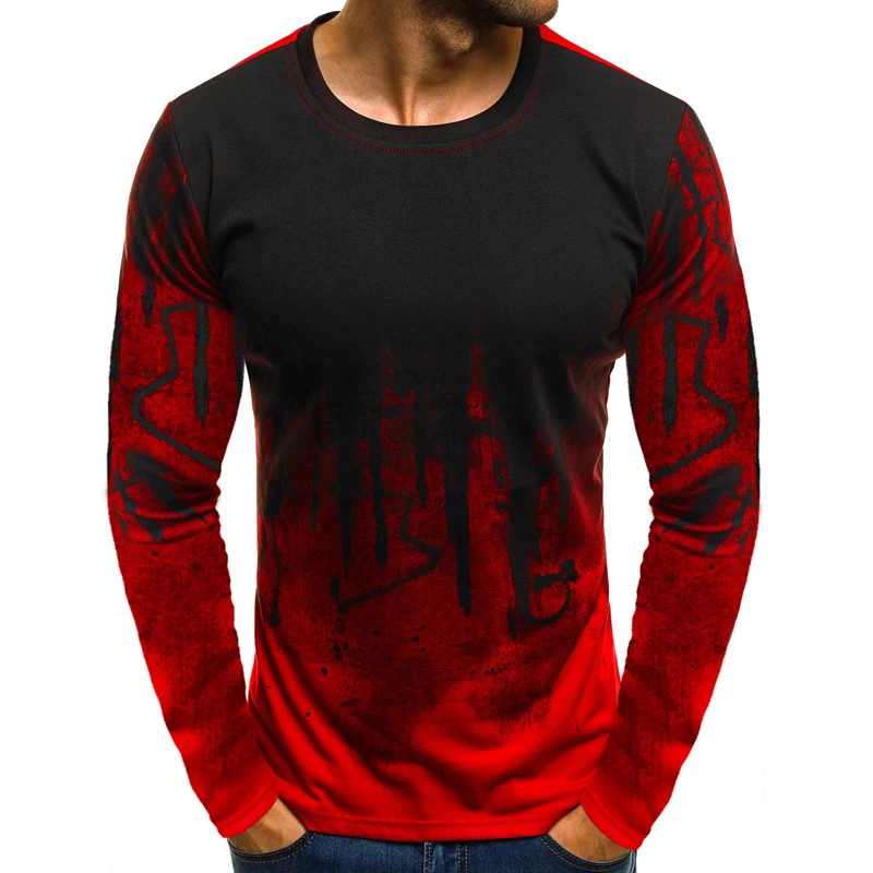 Мужские футболки с длинным рукавом, летняя и осенняя камуфляжная Футболка с принтом, Мужская футболка с круглым вырезом, топ, футболка в стиле хип-хоп, уличная одежда, футболки для фитнеса - Цвет: Red