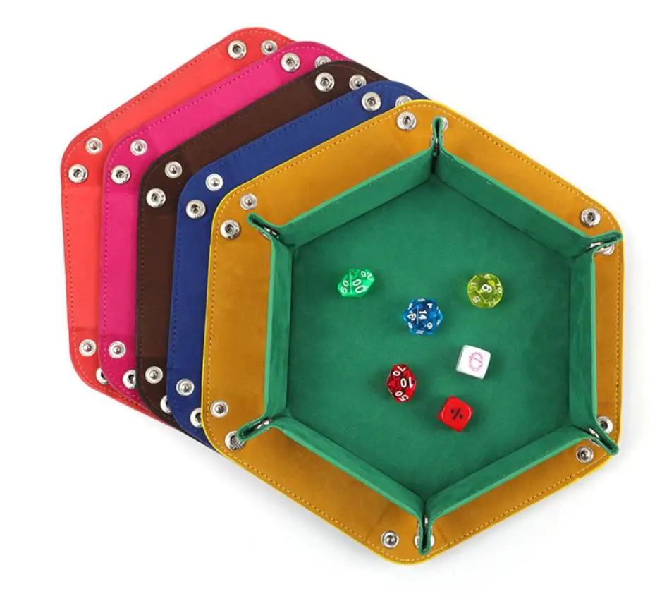 Boîte de Rangement hexagonale pour Plateau pour Jeux de Société et Autres Jeux de Table du MDN RPG Rouge Cizen Plateau Double Face Boîte dés Pliante en Cuir PU 