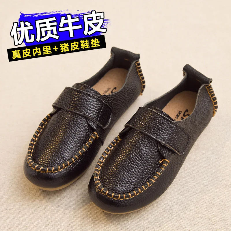 Детская обувь из воловьей кожи; большие size26-37 мокасины gommino на плоской подошве; повседневная школьная обувь для студентов; обувь на липучке для мальчиков