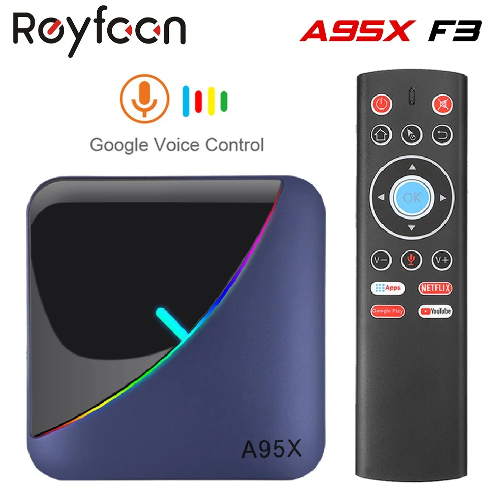 Kaufen A95X F3 RGB Licht TV Box Amlogic S905X3 Android 9.0 4GB 64GB Unterstützung Dual Wifi 4K 75fps Netflix youtube Plex Media Server A95XF3