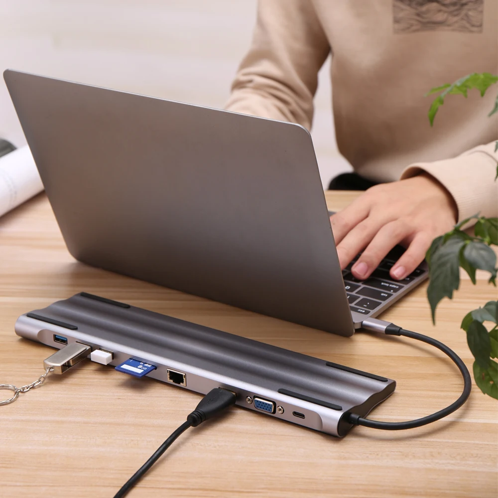 10 в 1 type C концентратор 3,0 USB HDMI RJ45 usb-хаб для MacBook Pro Аксессуары USB разветвитель Мульти 10 портов USB C концентратор адаптер док-станции