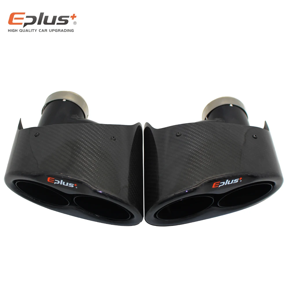 Eplus Integrated Car Carbon Fiber Glossy Muffler Tip H Shape Double