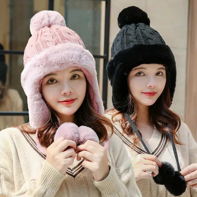 

Winter Beanies Velvet Thick Hat Women Ear Protector Skullies Beanie Hat Riding Hat Female Warm knitted Cap