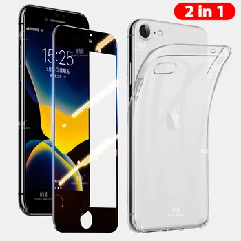 

2-in-1 Glass + Full Cover Case for iPhone SE 2020 Silicone Case Cover for APPLE iPhone SE 2020 Screen Protector